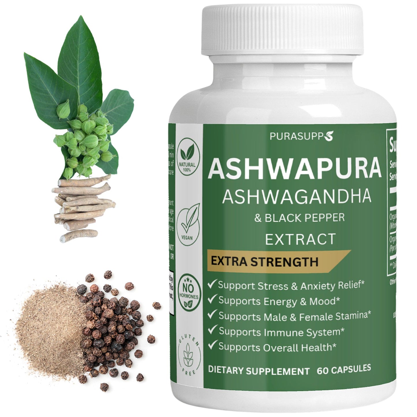 Ashwagandha Supplement Pills For Men & Women - Ashwapura by PURASUPPS